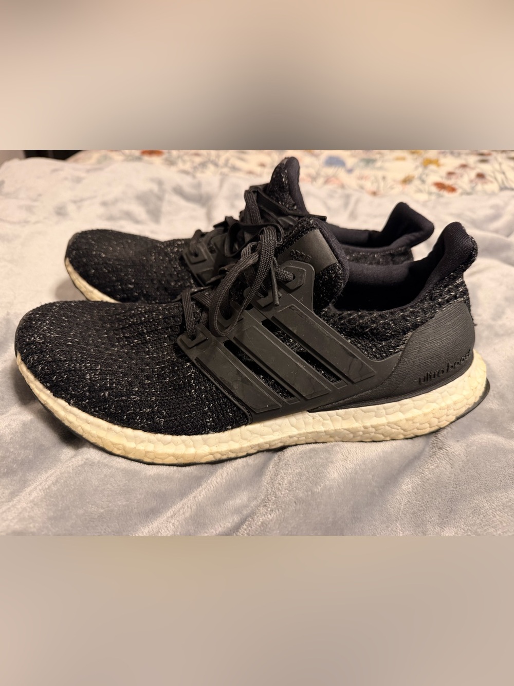 adidas Men’s Black Knit Running Shoes with White Midsole